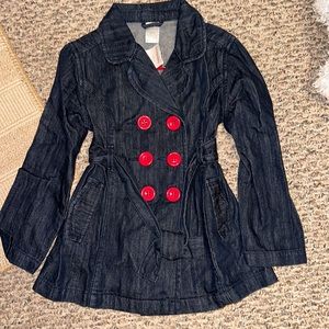 NWT GYMBOREE VALENTINES DENIM TRENCH COAT JACKET RED BUTTONS FRENCH 5 6 NEW HTF
